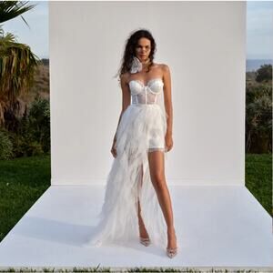 For Love & Lemons White Bustier Lace Tulle Maxi Dress